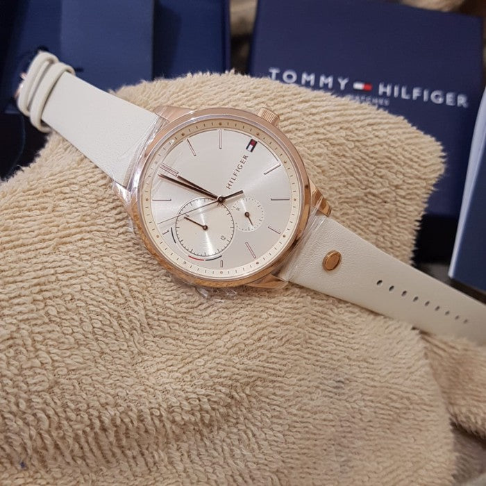 Tommy Hilfiger Brooke Quartz White Dial Cream Leather Strap Watch for Women - 1782022