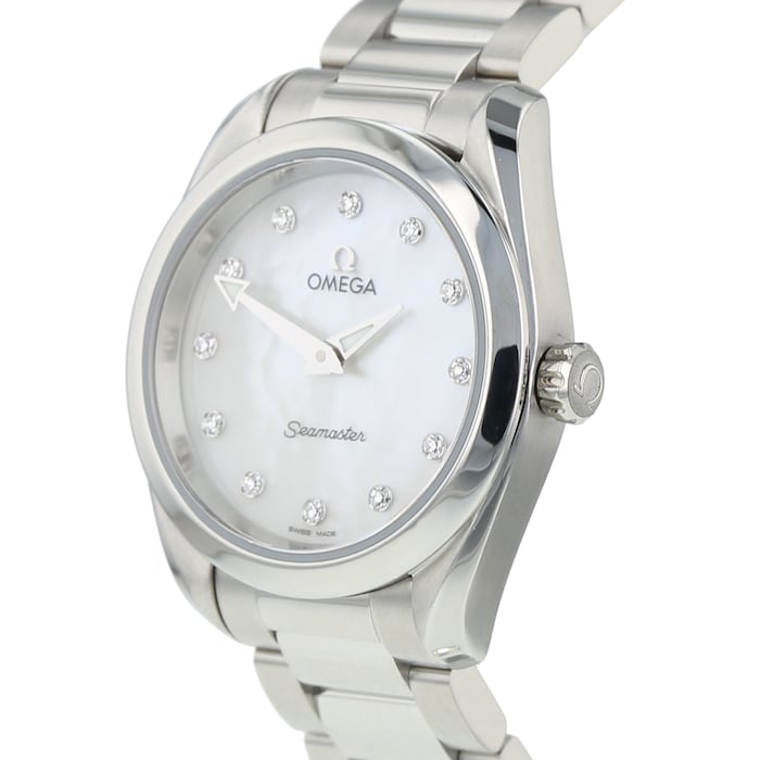 Omega Seamaster Aqua Terra Quartz Diamonds Mother of Pearl Dial Silver Steel Strap Watch for Women - 220.10.28.60.55.001