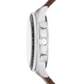 Fossil Sport Tourer Chronograph White Dial Brown Leather Strap Watch for Men - FS6042