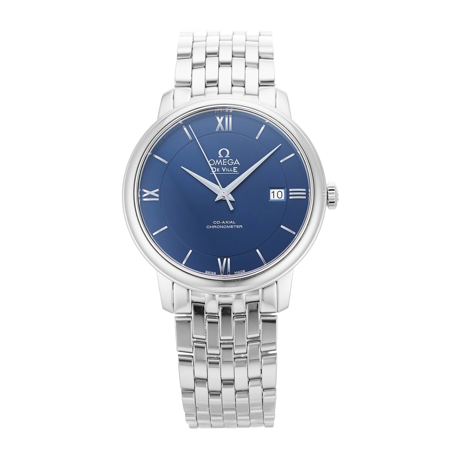 Omega De Ville Prestige Co-Axial Orbis Blue Dial Silver Steel Strap Watch for Men - 424.10.40.20.03.001