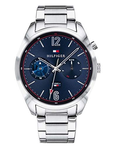 Tommy Hilfiger Deacan Blue Dial Silver Steel Strap Watch for Men - 1791551