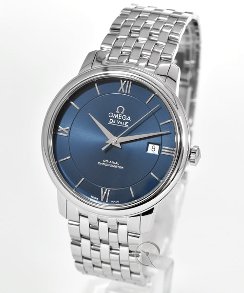 Omega De Ville Prestige Co-Axial Orbis Blue Dial Silver Steel Strap Watch for Men - 424.10.40.20.03.001