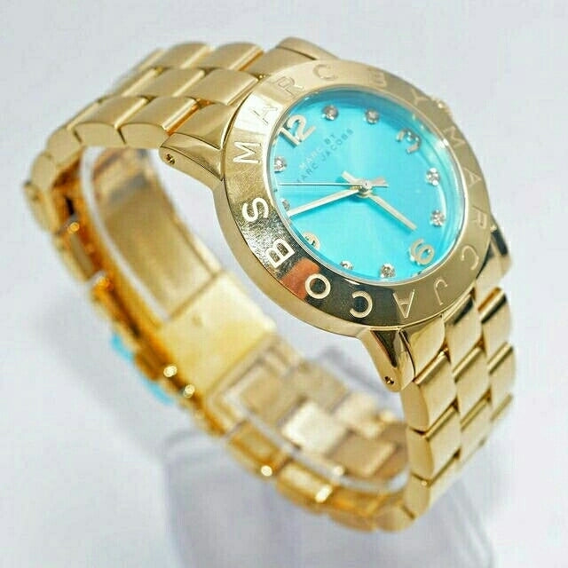 Marc Jacobs Amy Blue Dial Gold Steel Strap Watch for Women - MBM3220