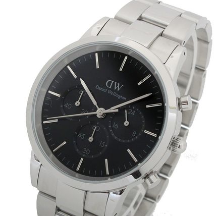Daniel Wellington Iconic Chronograph Link Black Dial Silver Steel Strap Watch For Men - DW00100645