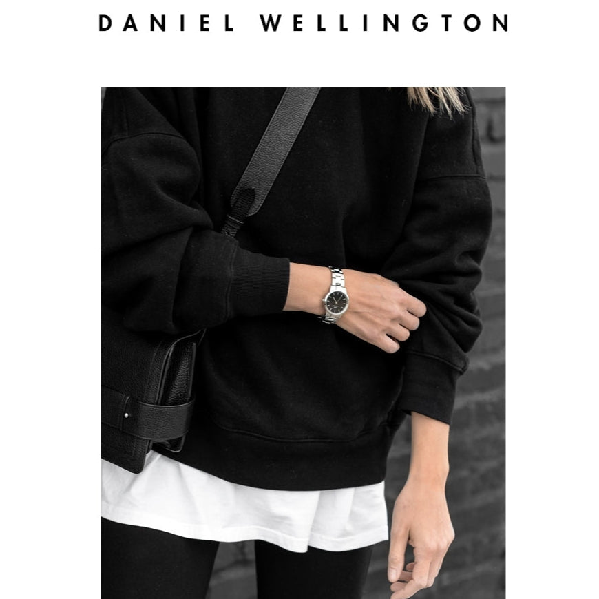 Daniel Wellington Iconic Link Black Dial Silver Steel Strap Watch For Women - DW00100208