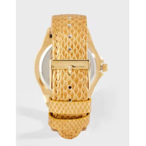 Guess Limelight Quartz Gold Dial Gold Leather Strap Watch For Women - W0775L13