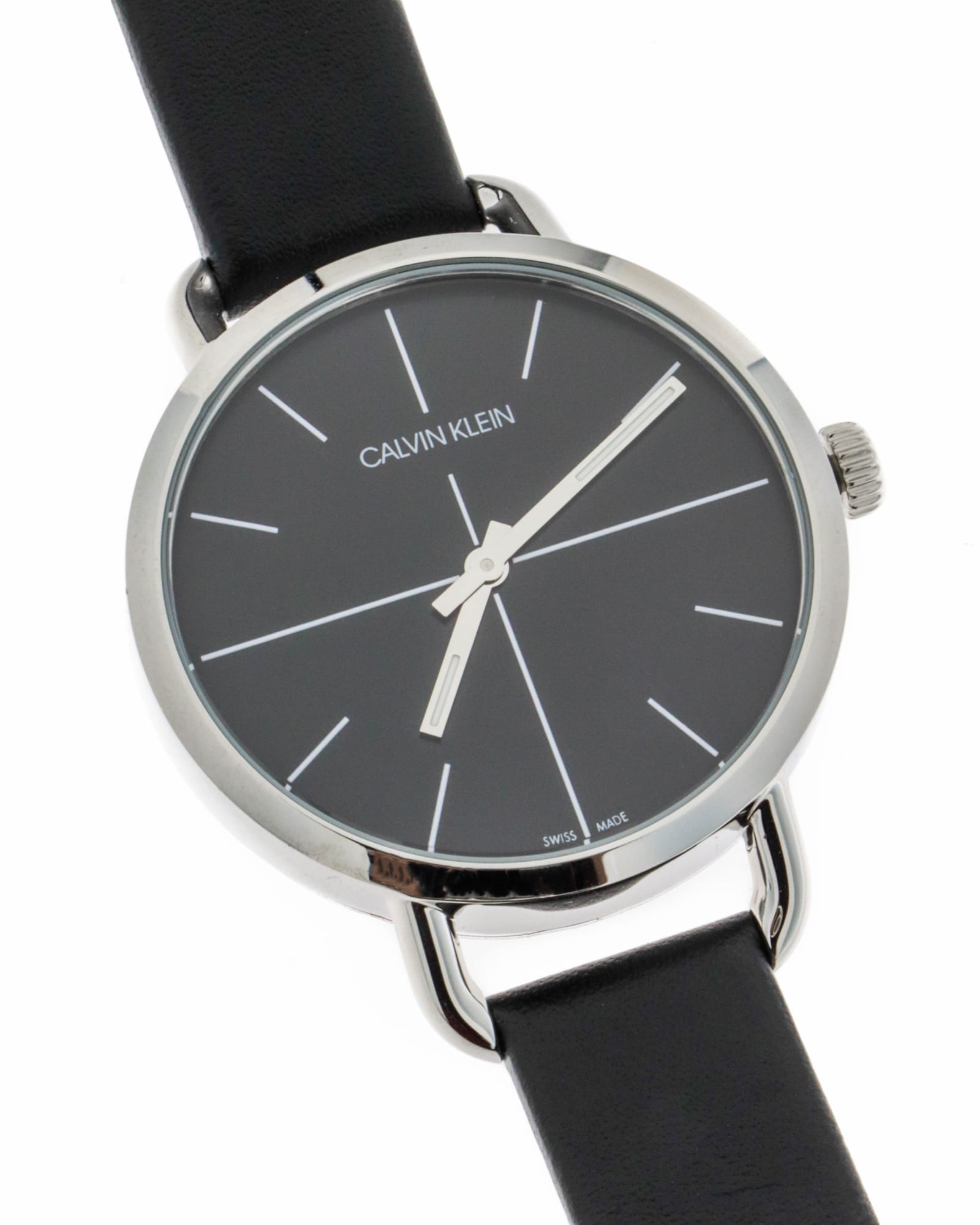 Calvin Klein Even Black Dial Black Leather Strap Watch for Women - K7B231CZ