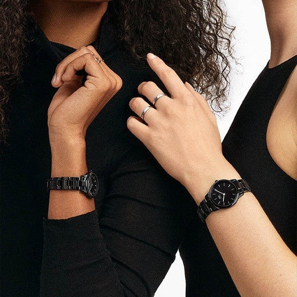 Daniel Wellington Iconic Link Ceramic Black Dial Black Steel Strap Watch For Women - DW00100414