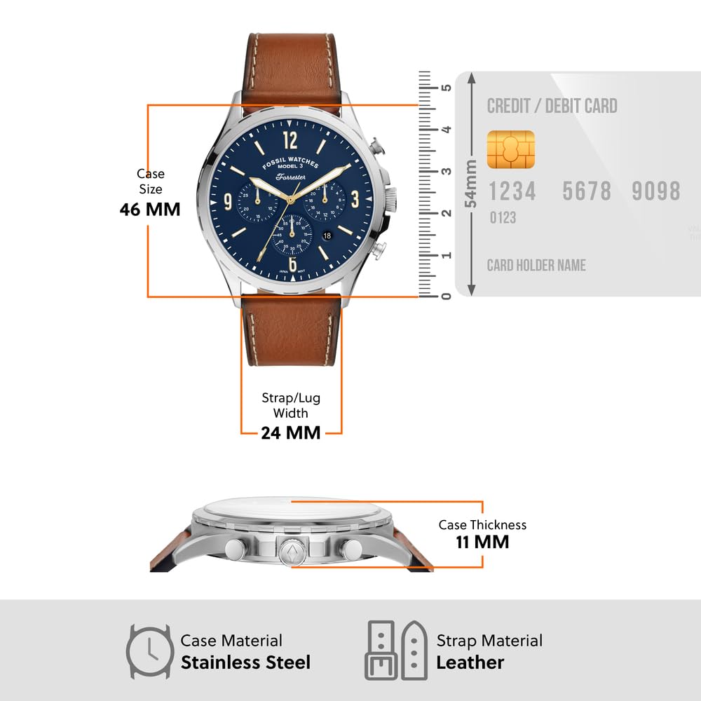 Fossil Forrester Chronograph Blue Dial Brown Leather Strap Watch for Men - S5607