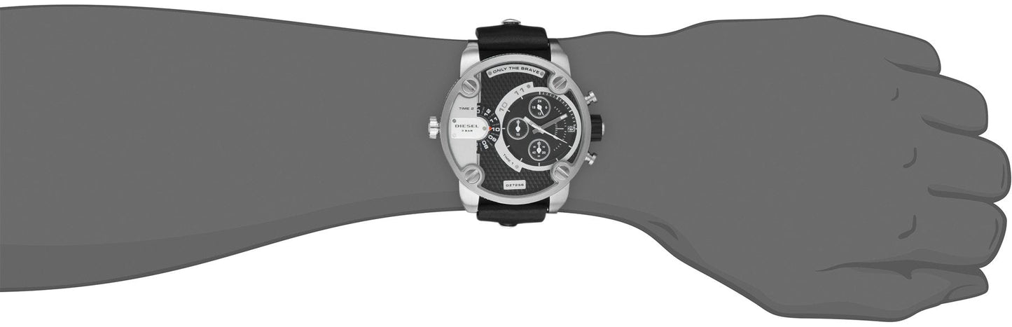 Diesel Mr Daddy Chronograph White Dial Black Leather Strap Watch For Men - DZ7125
