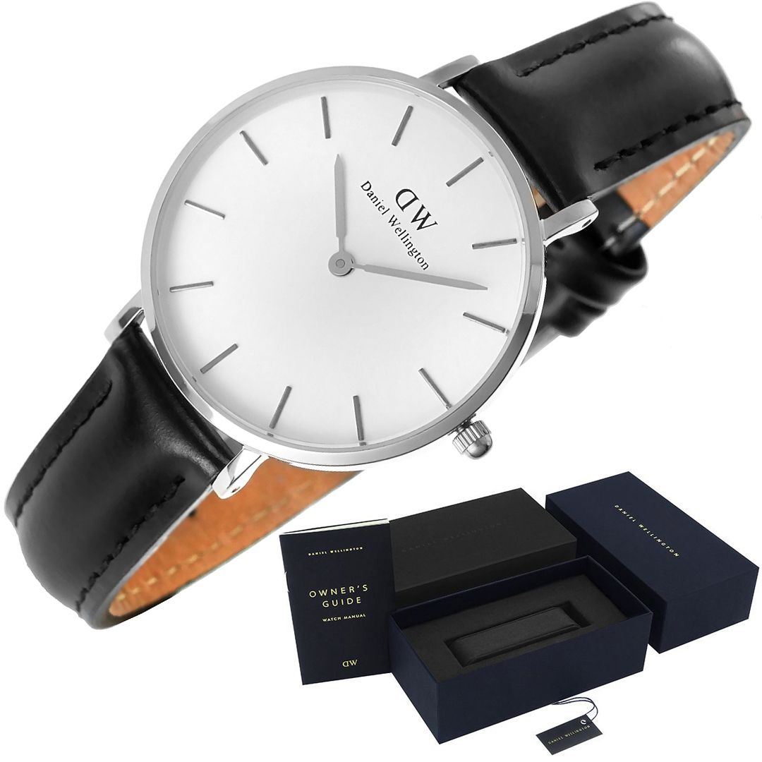 Daniel Wellington Classic Petite Sheffield White Dial Black Leather Strap Watch For Women - DW00100186