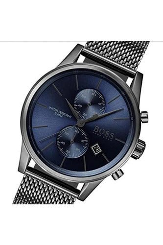 Hugo Boss Jet Blue Dial Gunmetal Mesh Bracelet Watch for Men - 1513677