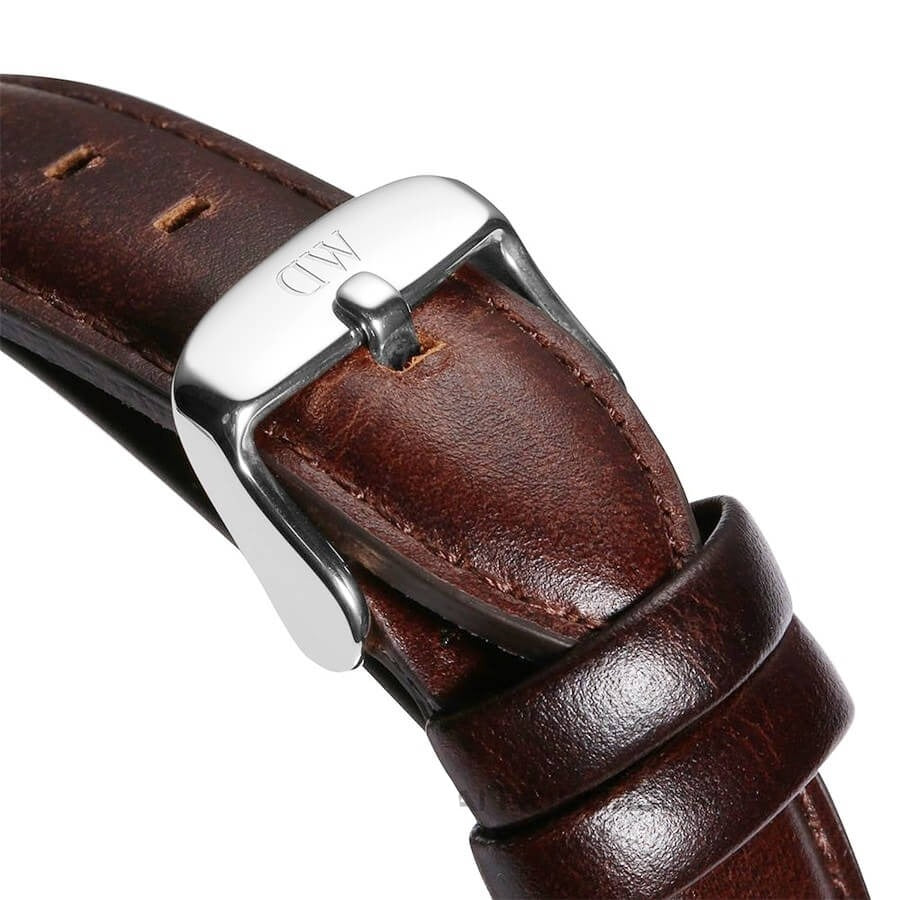 Daniel Wellington Dapper Bristol White Dial Brown Leather Strap Watch For Women - DW00100090