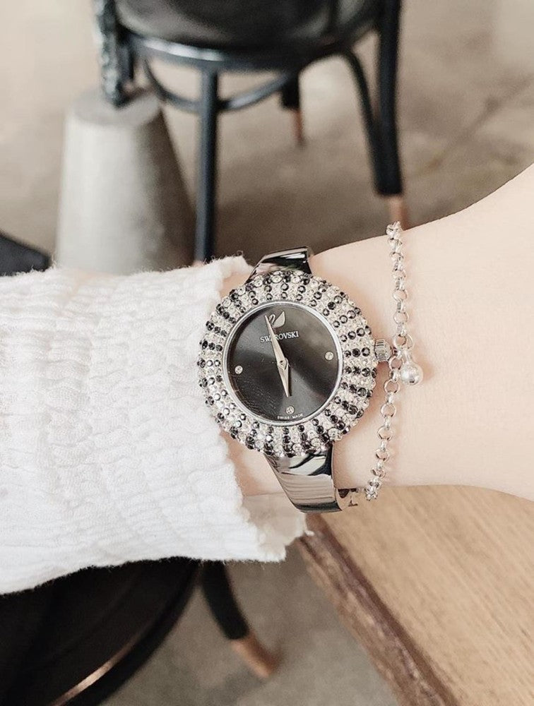 Swarovski Crystal Rose Black Dial Silver Steel Strap Watch for Women - 5484076