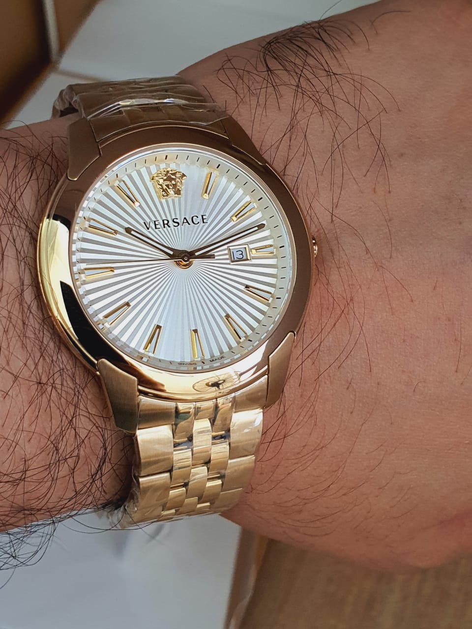 Versace V-Urban Quartz White Dial Gold Steel Strap Watch For Men - VELQ00719