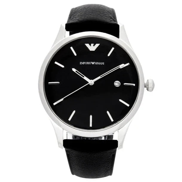 Emporio Armani Lambda Classic Quartz Black Dial Black Leather Strap Watch For Men - AR11020
