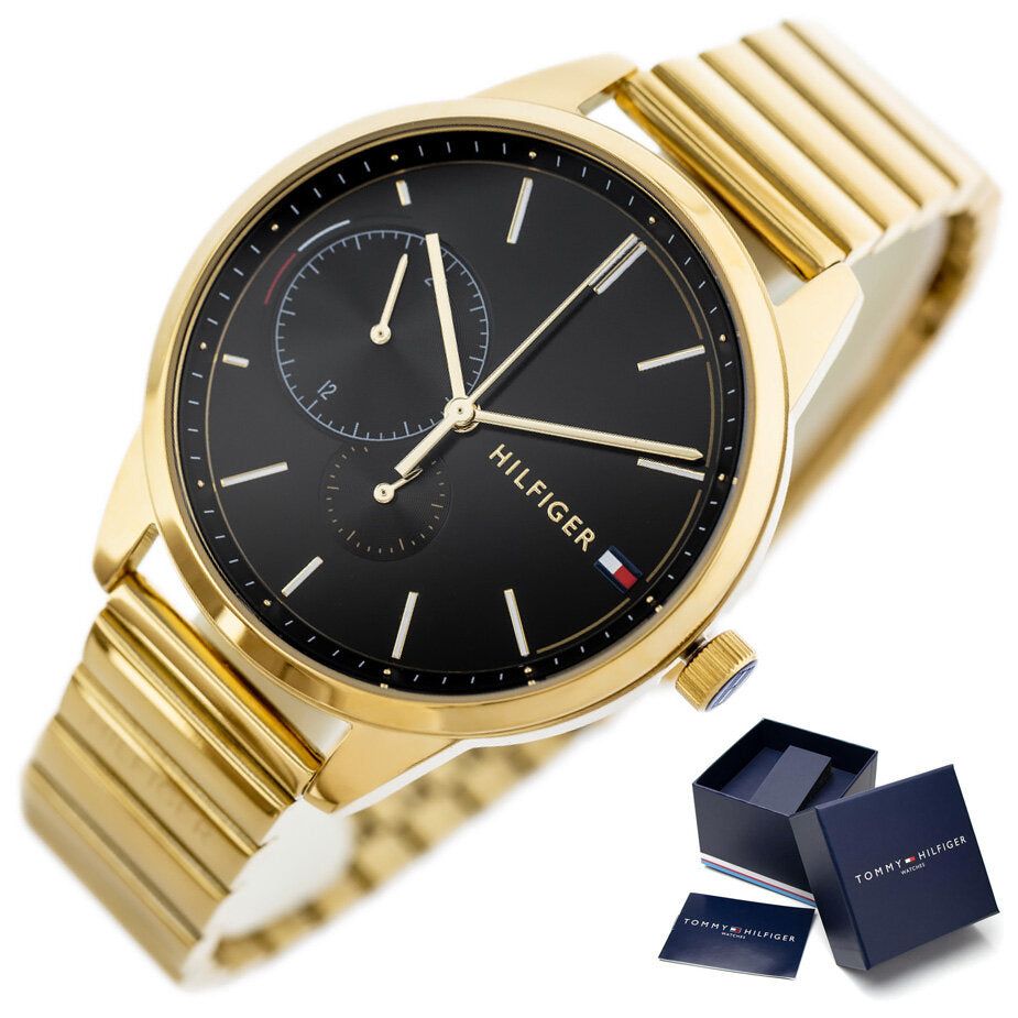Tommy Hilfiger Brooke Black Dial Gold Steel Strap Watch for Women - 1782019