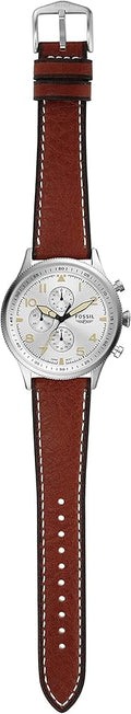 Fossil Retro Pilot Chronograph Silver Dial Brown Leather Strap Watch for Men - FS5809