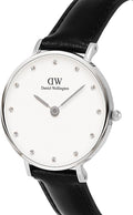 Daniel Wellington Classy Sheffield White Dial Black Leather Strap Watch For Women - DW00100080