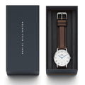 Daniel Wellington Dapper Bristol White Dial Brown Leather Strap Watch For Women - DW00100090