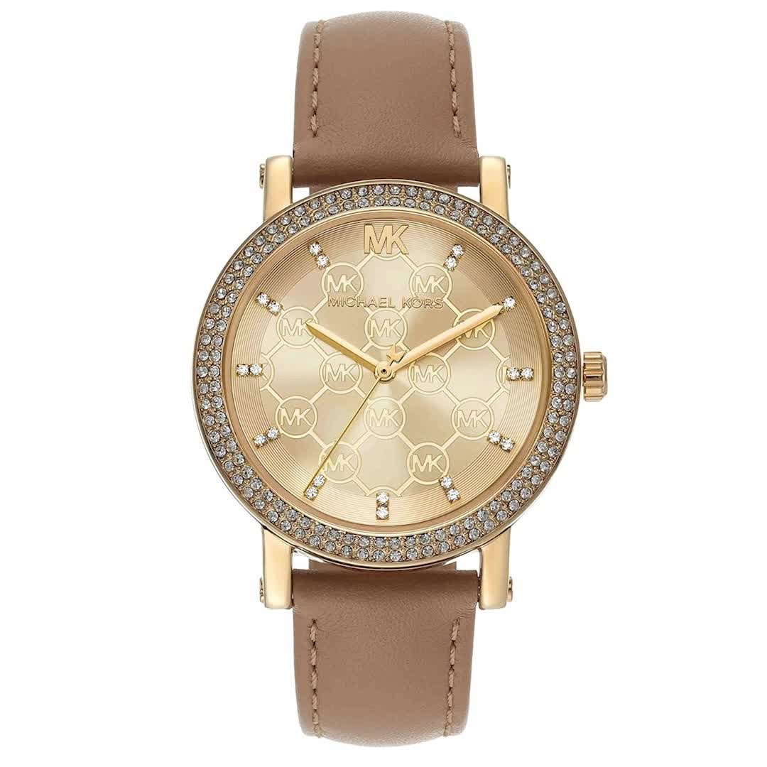 Michael Kors Corey Analog Gold Dial Brown Leather Strap Watch for Women - MK2986