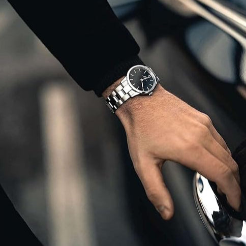 Daniel Wellington Iconic Link Black Dial Silver Steel Strap Watch for Women - DW00100204