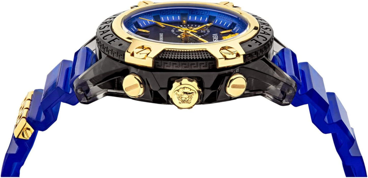 Versace Icon Active Chronograph Black Dial Blue Rubber Strap Watch For Men VEZ700521