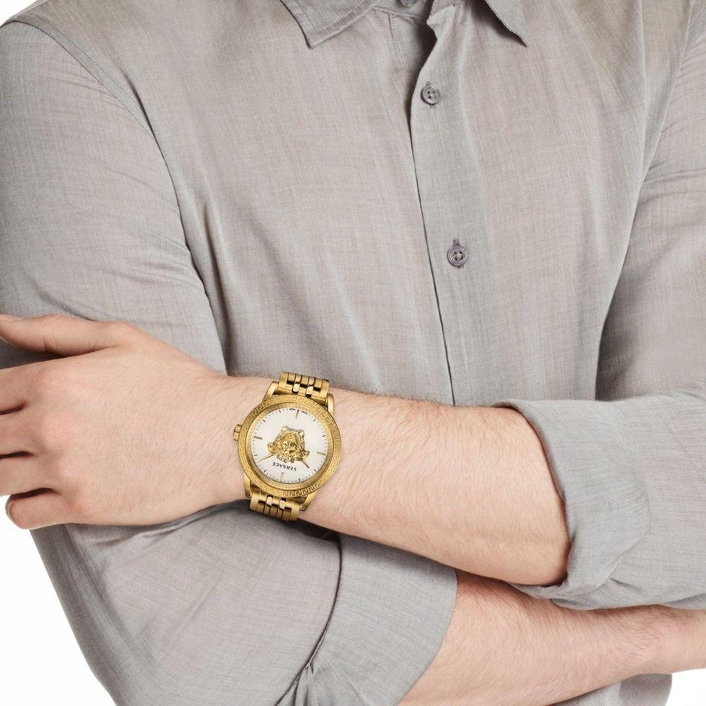 Versace Palazzo Empire White Dial Gold Steel Strap Watch for Men - VERD00318