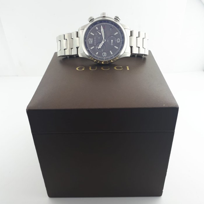Gucci G Timeless Chronograph Grey Dial Silver Steel Strap Watch For Men - YA126238