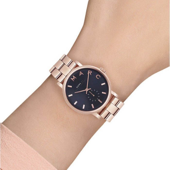 Marc Jacobs Baker Blue Dial Rose Gold Steel Strap Watch for Women - MBM3330