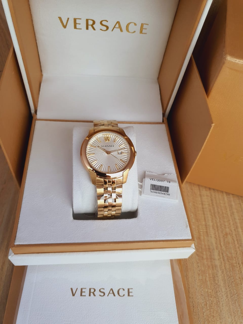 Versace V-Urban Quartz White Dial Gold Steel Strap Watch For Men - VELQ00719