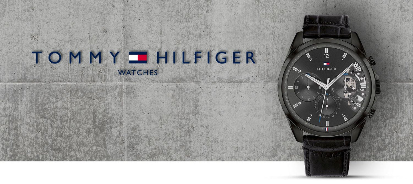 Tommy Hilfiger Baker Chronograph Black Dial Black Leather Strap Watch For Men - 1710452