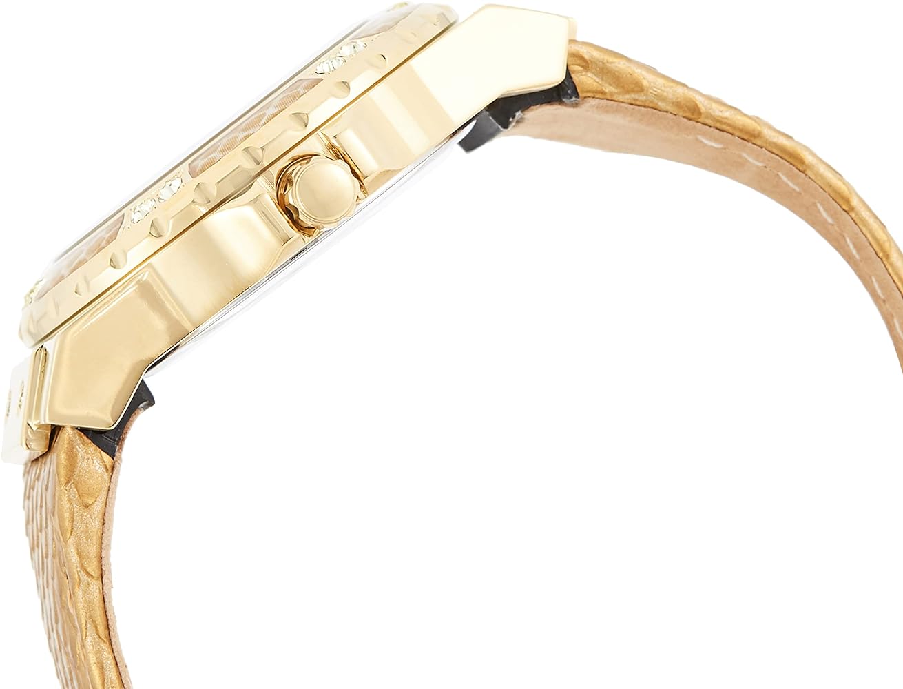 Guess Limelight Quartz Gold Dial Gold Leather Strap Watch For Women - W0775L13