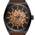 Fossil Everett Automatic Analog Black Dial Brown Leather Strap Watch for Men - ME3207