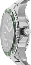Emporio Armani Diver Automatic Green Dial Silver Steel Strap Watch For Men - AR60061