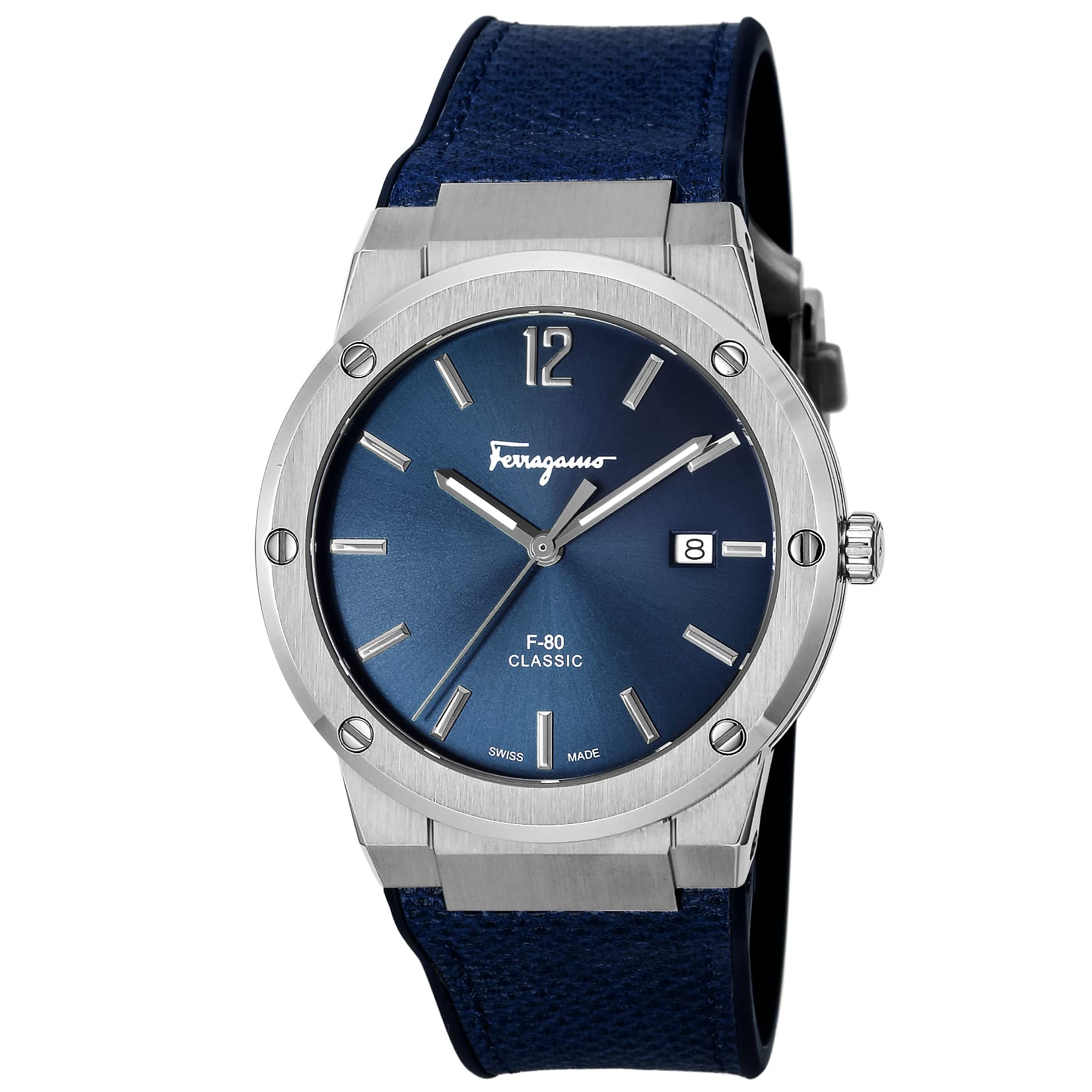 Salvatore Ferragamo F-80 Classic Blue Dial Blue Leather Strap Watch for Men - SFDT00719