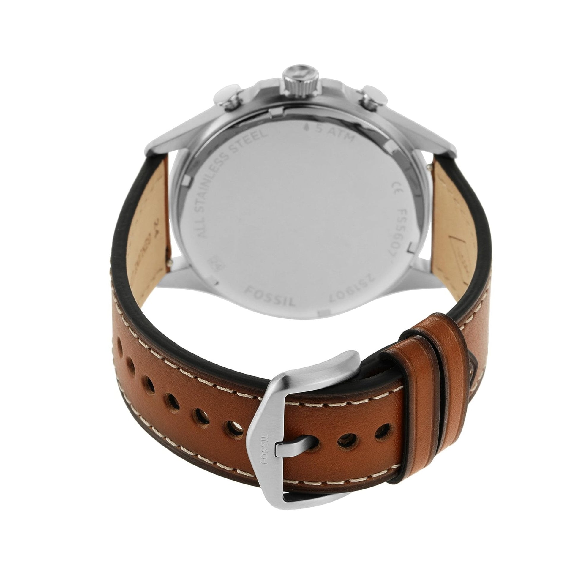 Fossil Forrester Chronograph Blue Dial Brown Leather Strap Watch for Men - S5607