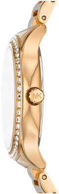 Michael Kors Sage Three-Hand Mother of Pearl White Dial Gold Steel Strap Watch for Women - MK4805