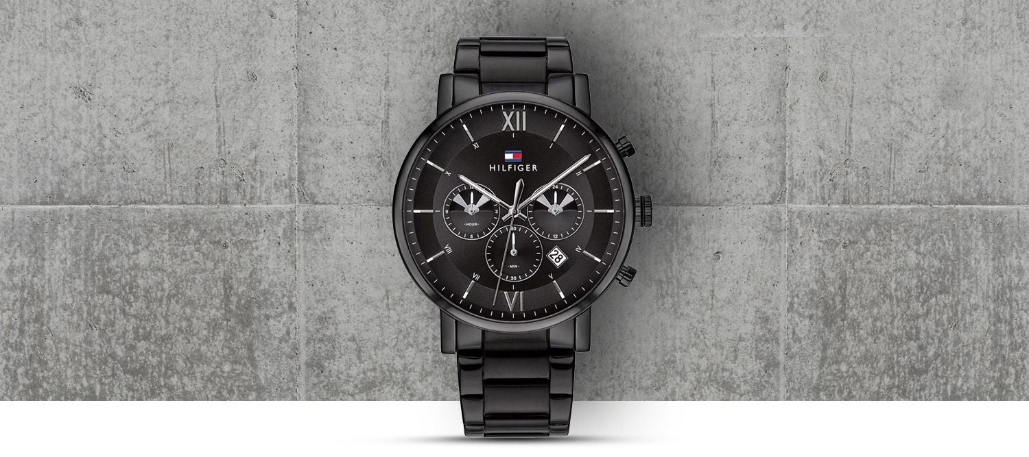 Tommy Hilfiger Evan Chronograph Quartz Black Dial Black Steel Strap Watch For Men - 1710410