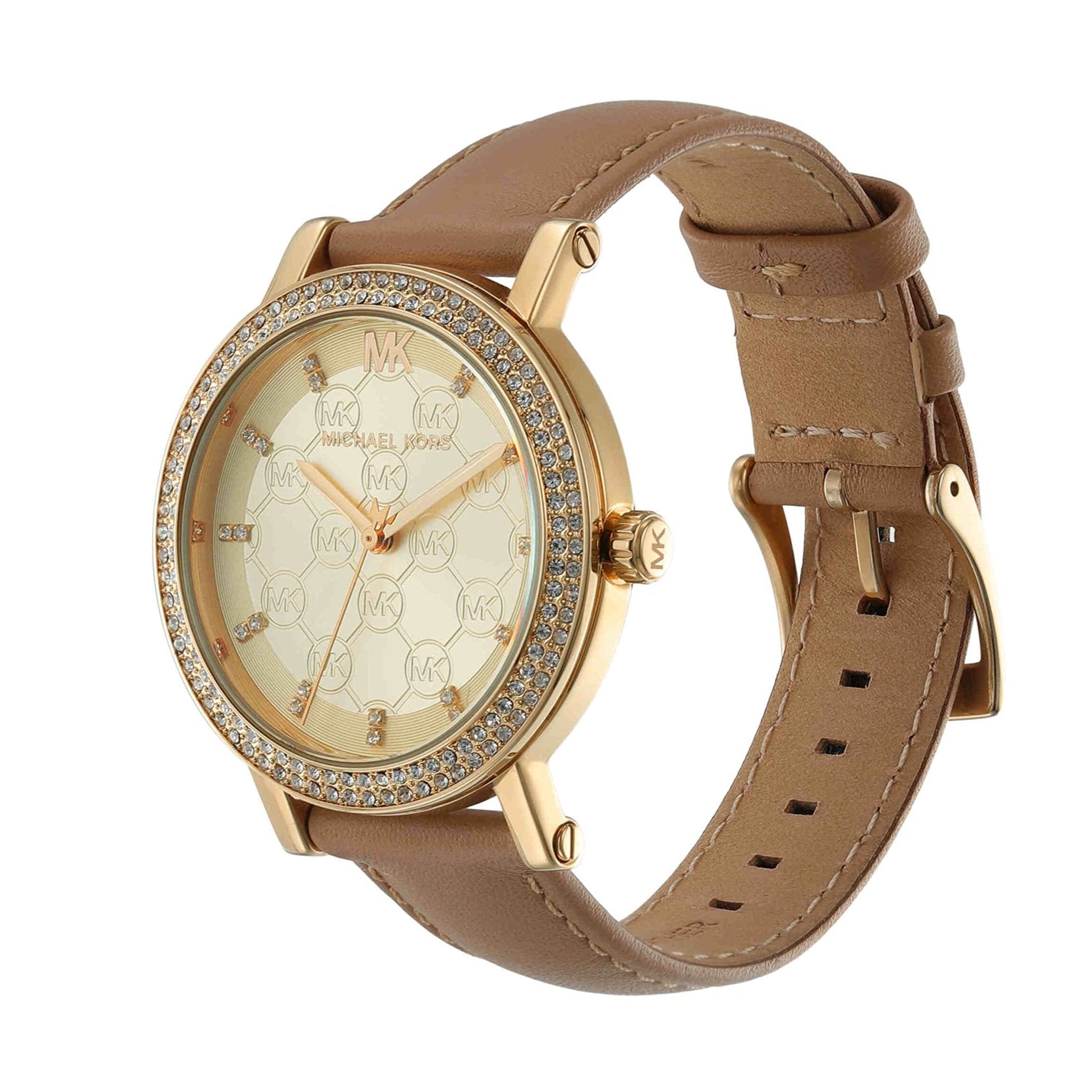 Michael Kors Corey Analog Gold Dial Brown Leather Strap Watch for Women - MK2986