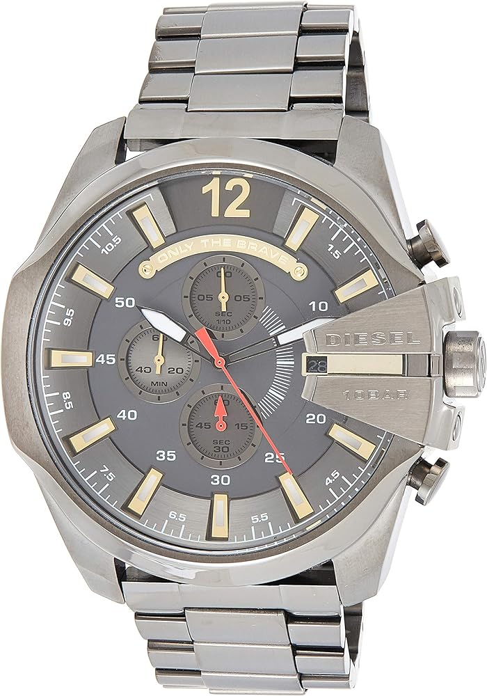 Diesel Mega Chief Chronograph Grey Dial Grey Steel Strap Watch For Men - DZ4421