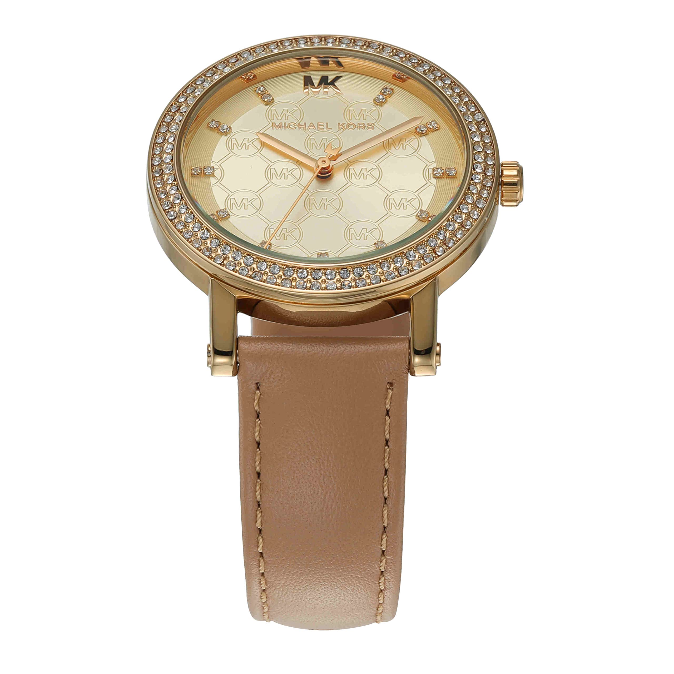 Michael Kors Corey Analog Gold Dial Brown Leather Strap Watch for Women - MK2986