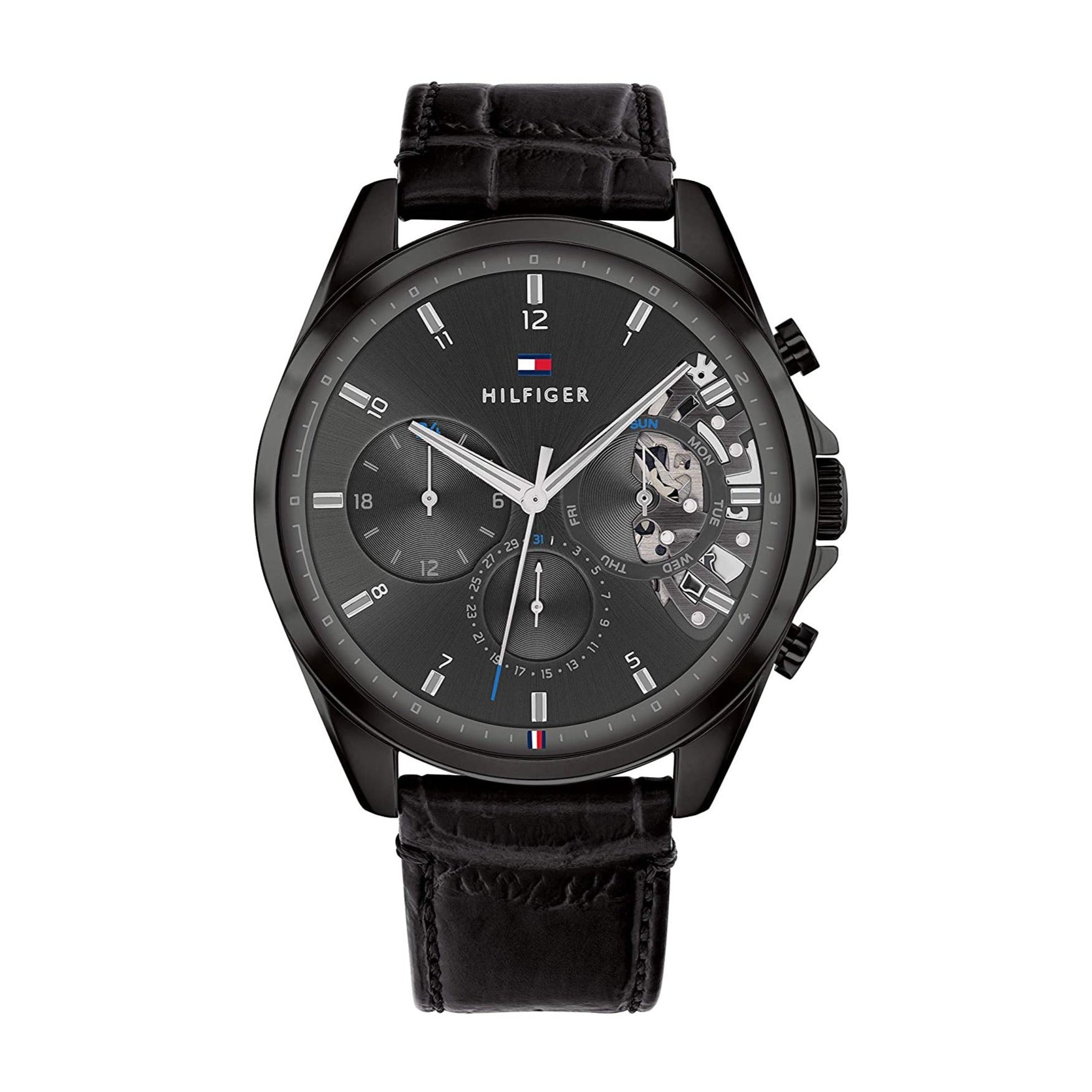 Tommy Hilfiger Baker Chronograph Black Dial Black Leather Strap Watch For Men - 1710452