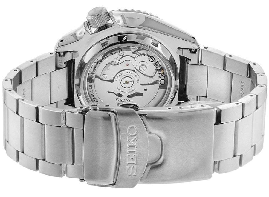 Seiko 5 Sports Automatic Day Date Black Dial Silver Steel Strap Watch for Men - SRPD55K1