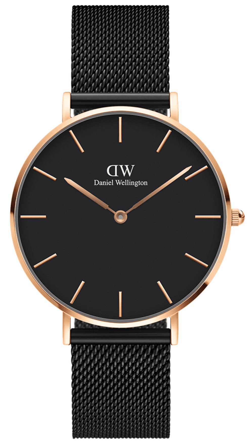 Daniel Wellington Petite Ashfield Black Dial Black Mesh Strap Watch For Women - DW00100245