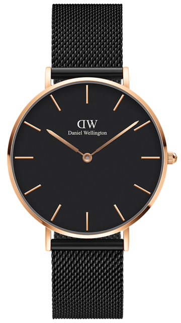Daniel Wellington Petite Ashfield Black Dial Black Mesh Strap Watch For Women - DW00100245