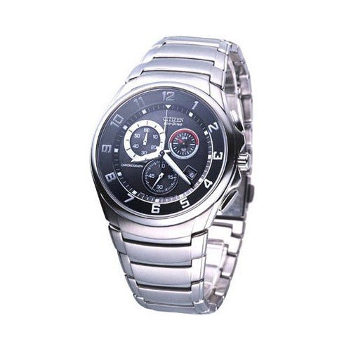 Citizen Eco Drive Chronograph Black Dial Silver Stainless Steel Watch For Men - AT0690-55E