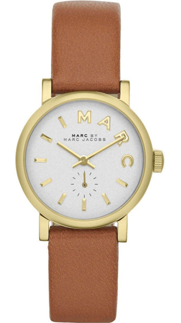 Marc Jacobs Baker White Dial Brown Leather Strap Watch for Women - MBM1317