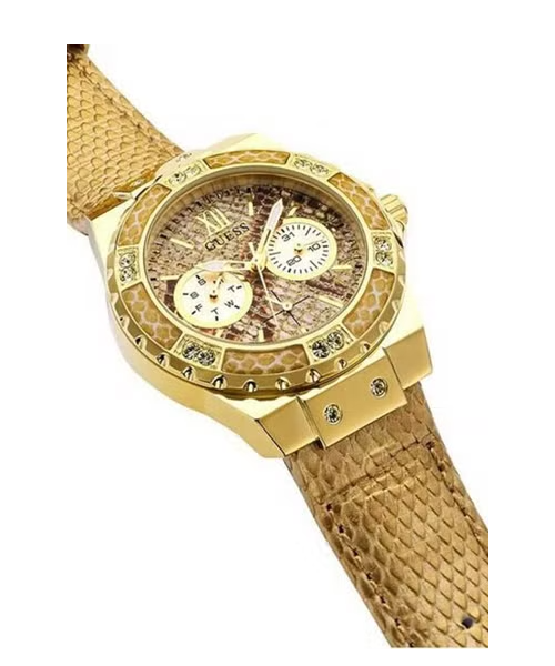 Guess Limelight Quartz Gold Dial Gold Leather Strap Watch For Women - W0775L13