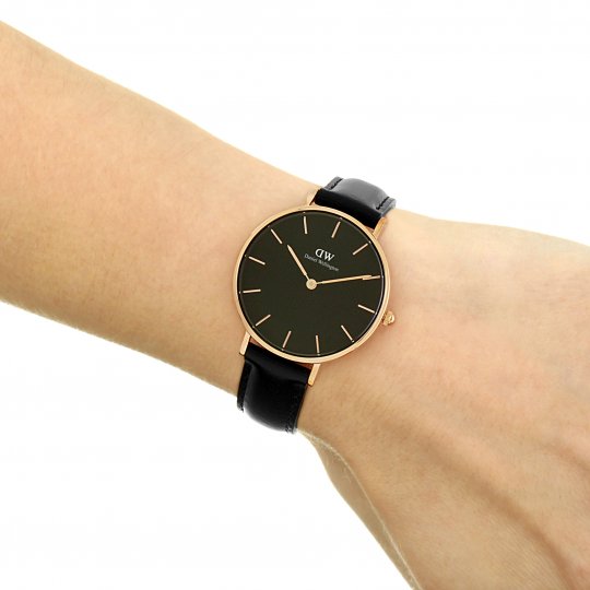 Daniel Wellington Classic Petite Reading Black Dial Black Leather Strap Watch For Women - DW00100167